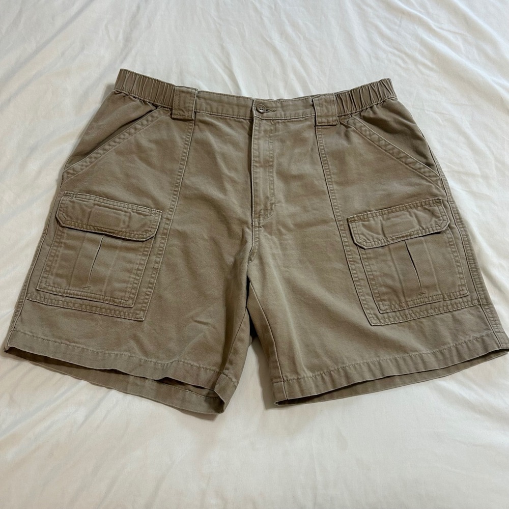 Savane Mens Khaki Tan Cotton Canvas Cargo‎ Shorts Size 38 Elastic Waist Outdoor